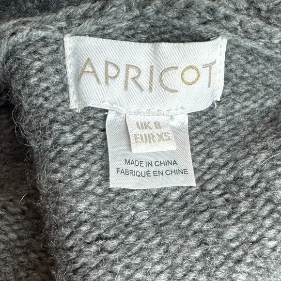 Apricot long shawl cable-knit cardigan with a waist tie. - Picture 7 of 8